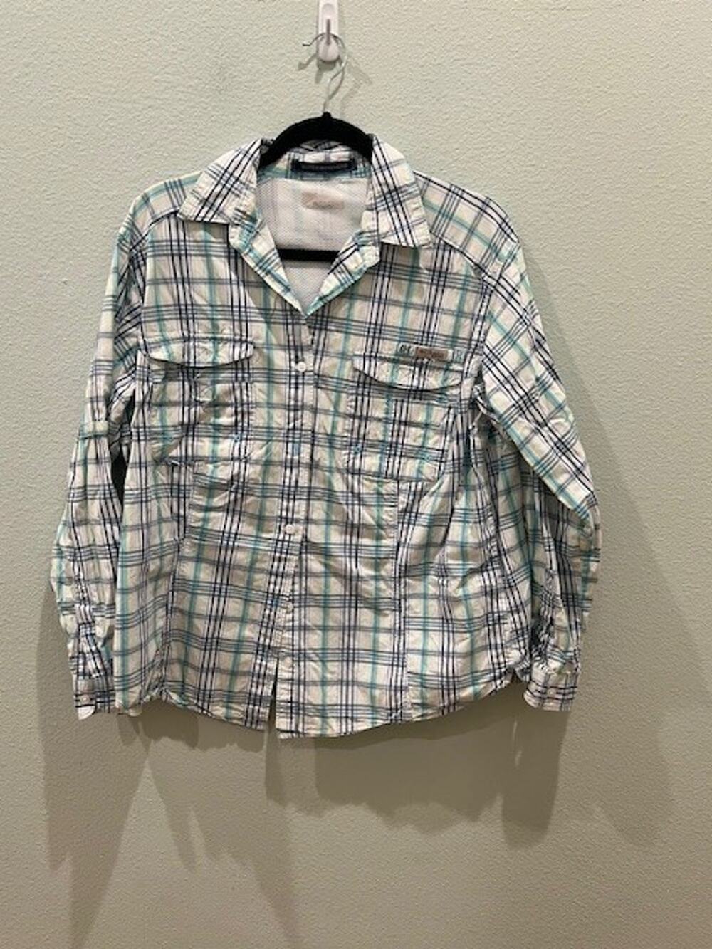 Columbia PFG Mens XL Long Sleeve Fishing Shirt Plaid Vented Blue Yellow Button